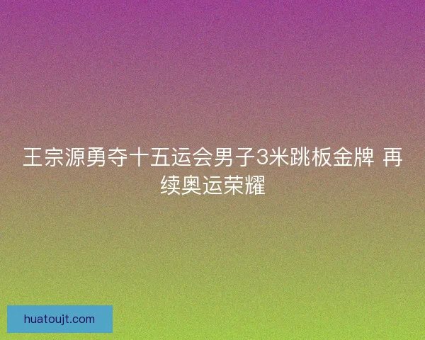 王宗源勇夺十五运会男子3米跳板金牌 再续奥运荣耀